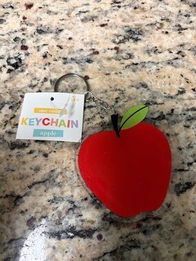 Apple Keychain with Green Leaf